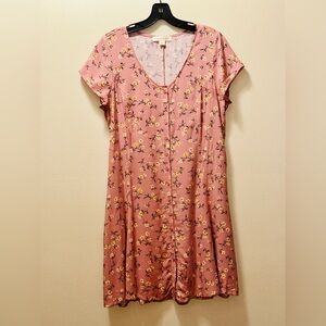 Band of Gypsies Pink Floral Button Front Dress Size M Boho Lace-Up Back Mini